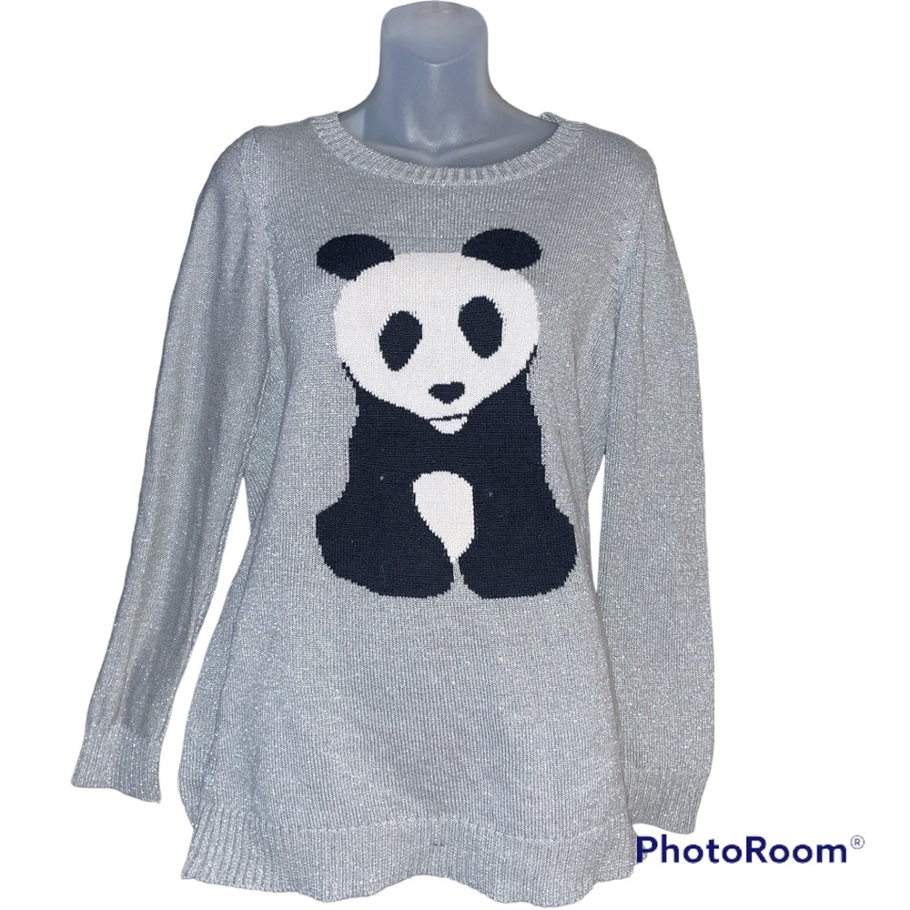 Sweater Project silver shimmer panda print sweater